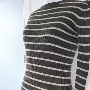 Green and White Striped Sweater